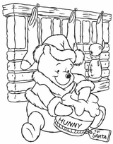 coloriage winnie prepare un pot de miel pour le pere noel